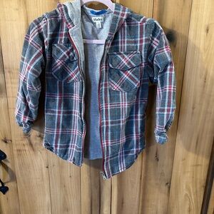 Hatley Kids Plaid Hoodie - Gray and Red